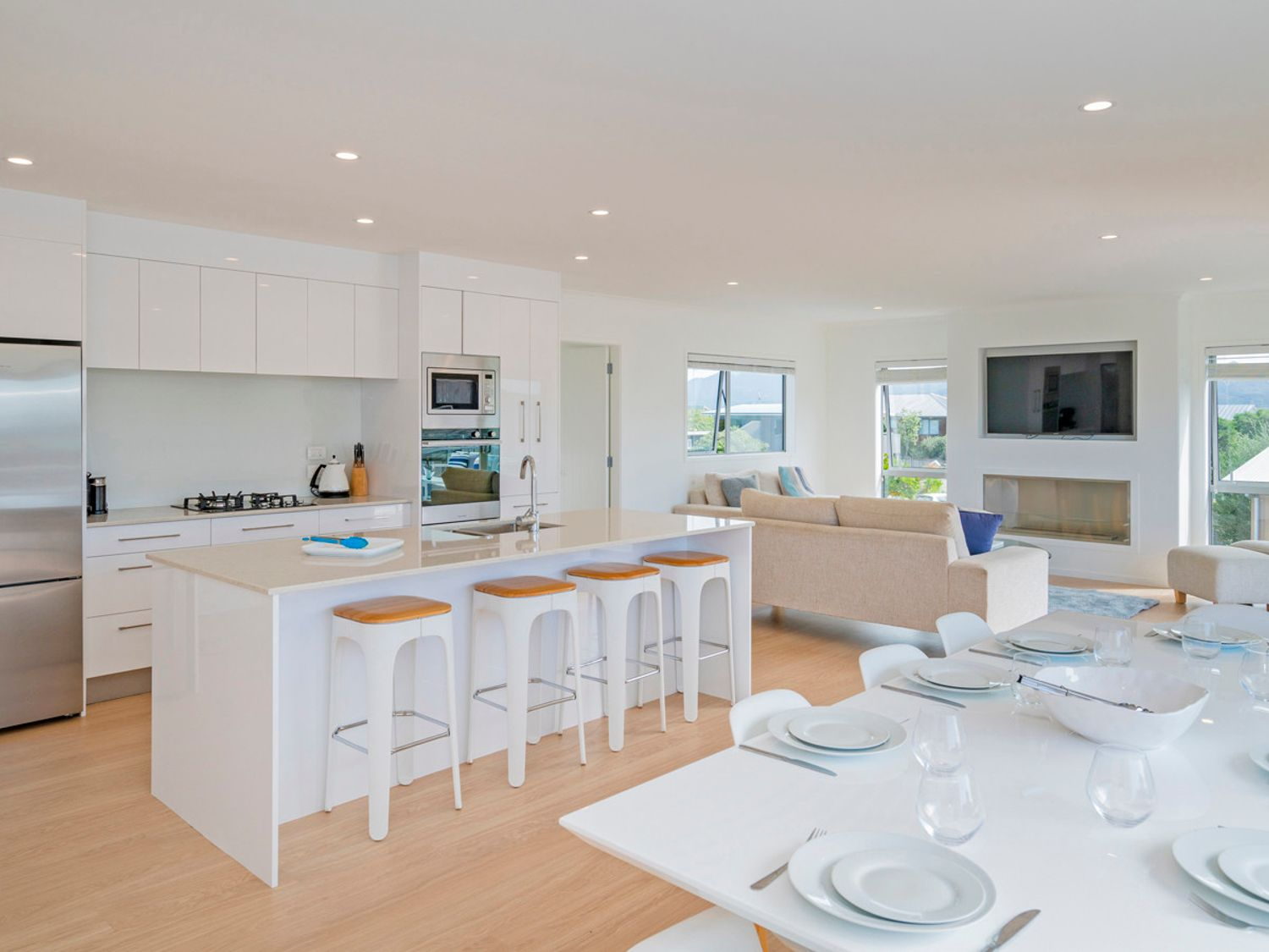 Open plan kitchen, living and dining